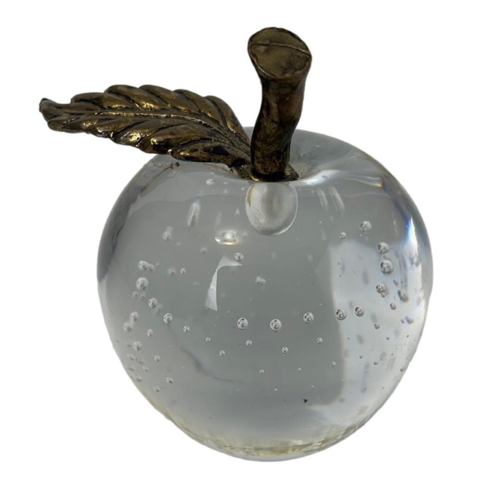 Vintage Blown  Glass & Brass Apple with Controlled Bubbles